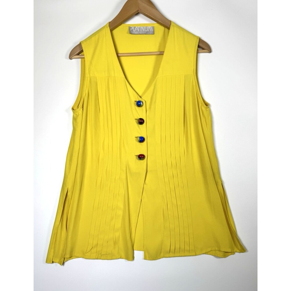 Vintage Platinum by Dorothy Schoelen Blouse Medium‎ Yellow 80s Pleated Artsy Top